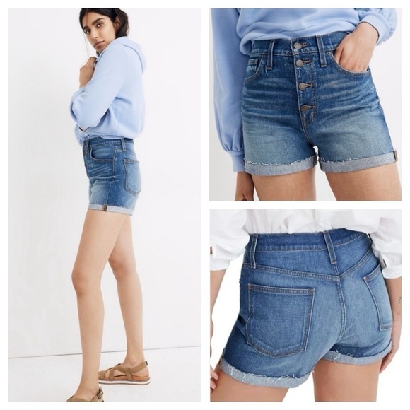 Madewell High-Rise Denim Shorts in Burke Wash: Button-Front Edition Size 31 - Picture 1 of 12